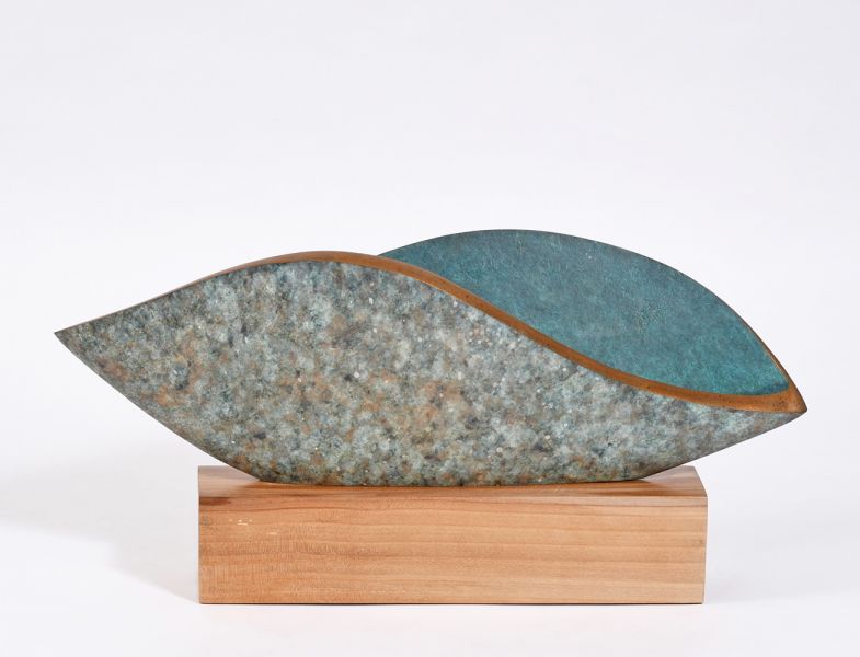 Easy Going IV Bronze and Cherry Wood Tabletop Sculpture