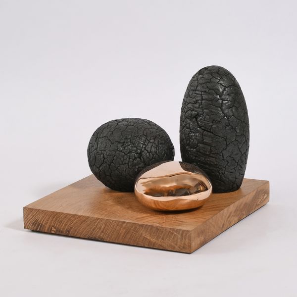 Trio II Burr Oak and Bronze Desktop Sculpture