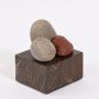 Trio III Cornish stone on burr oak desktop sculpture